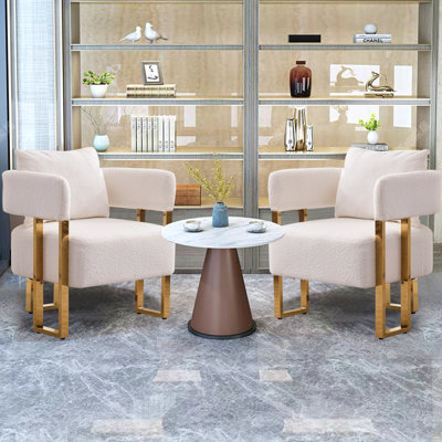 Modern Decorative Chair, Living Room Side Chair With Gold Metal Legs, No Wheels, Suitable For Dressing Area, Reception Room, Office,Teddy Fleece Upholstered Metal Foot Sofas Black
