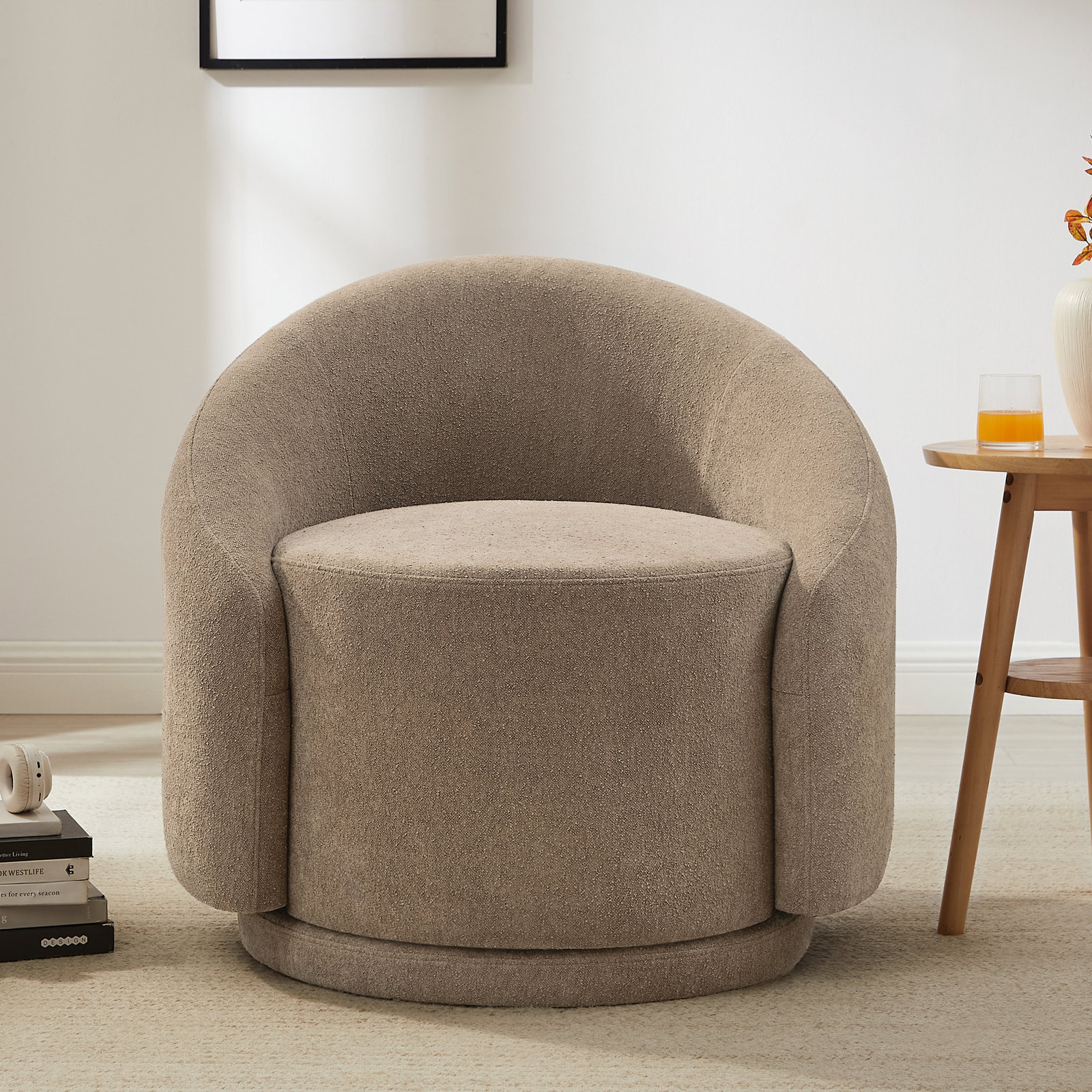 Pierre Swivel Accent Chair, Teddy Performance Boucle