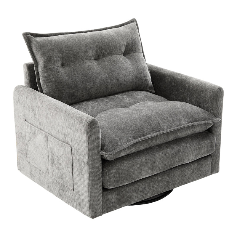 Chaise de style Mid-Century moderne avec rotation à 360 °, revêtement en chenille, mousse à mémoire de forme et rangement pivotant latéral, facile à assembler pour le bureau