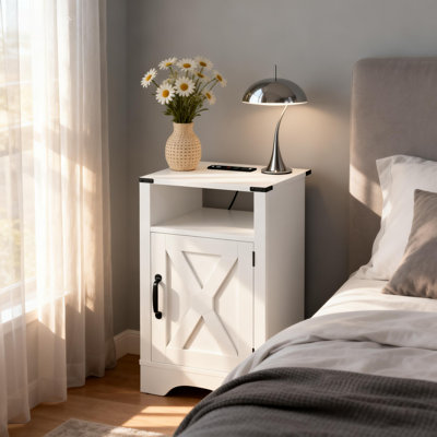 Farmhouse Nightstand With Charging Station