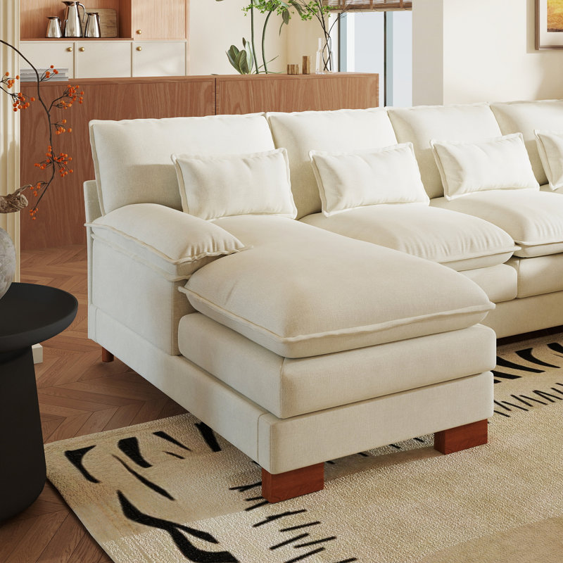 112" U Shaped Modern Chenille Sectional Sofa, Beige Chenille