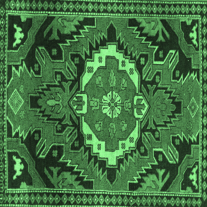 Tapis lavables à la machine traditionnel vert émeraude 3786, Carré 5 pi