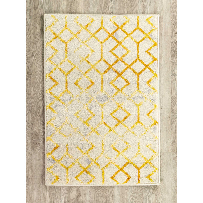 Tapis ivoire à motif géométrique, Rectangle 3 pi 3 po x 5 pi