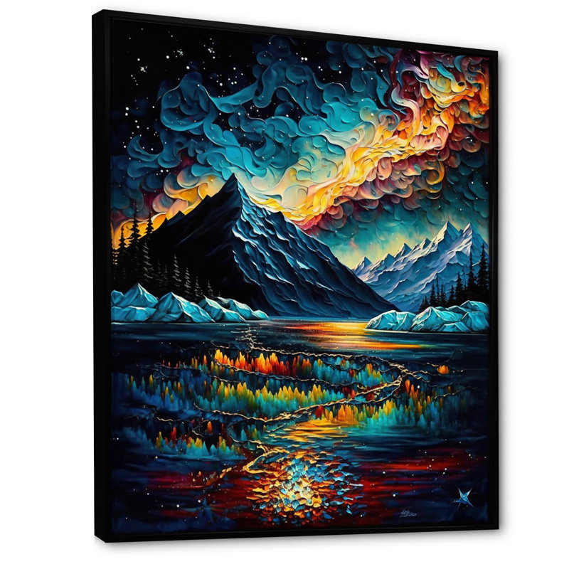 Paysage mystique de montagne arctique, H 44 po x l 34 po x P 1,5 po, Cadre flottant noir