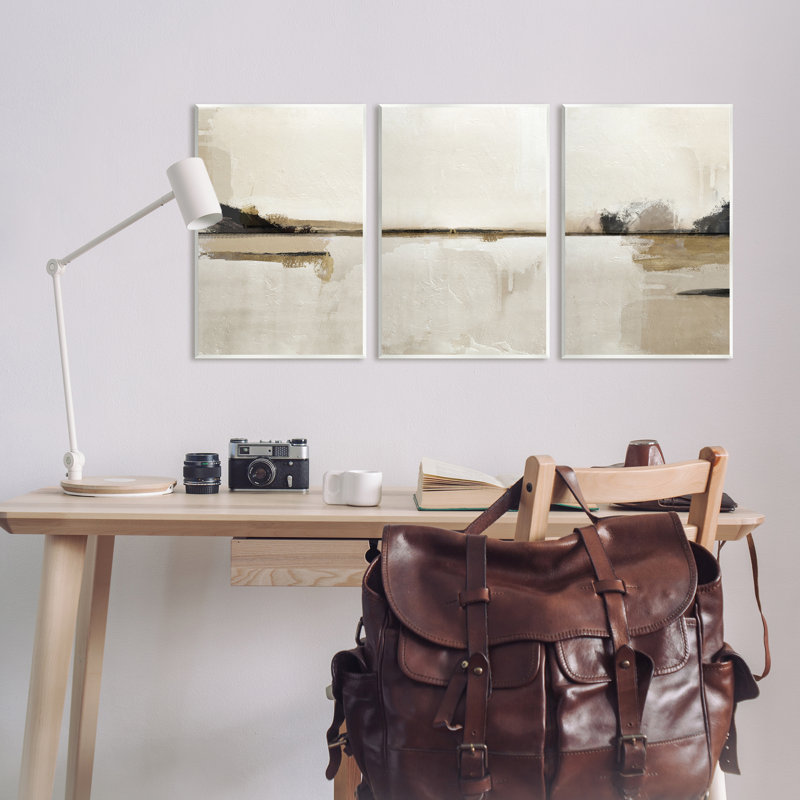 «Abstract Abstract Beige Landscape», ensemble de 3 plaques murales par Ros Ruseva, H 19 po x l 13 po x P 0,5 po