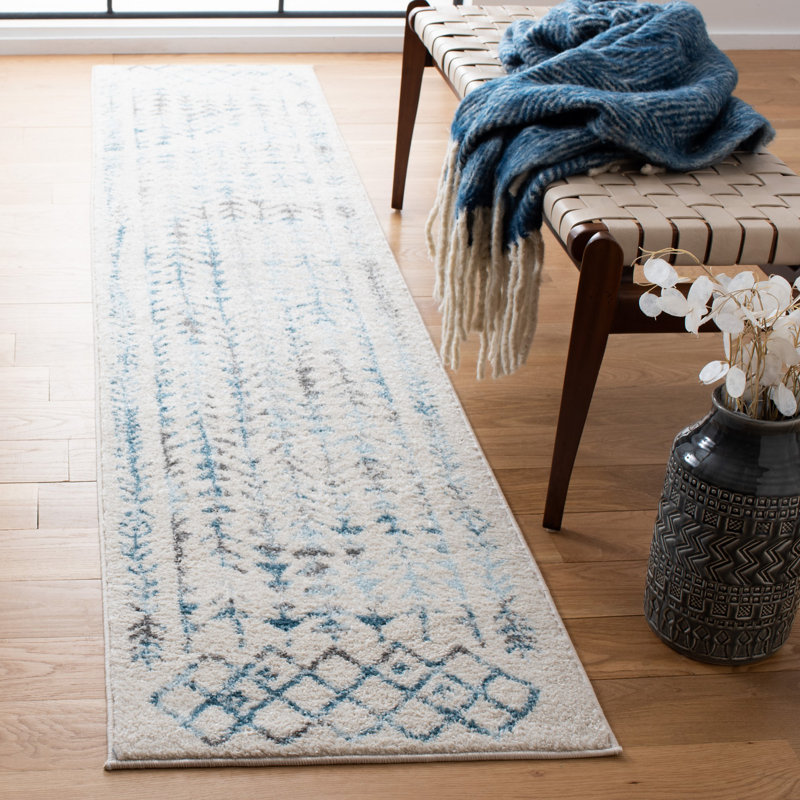 Tapis ivoire / turquoise Dillingham Southwestern, Tapis de couloir 2 pi x 9 pi