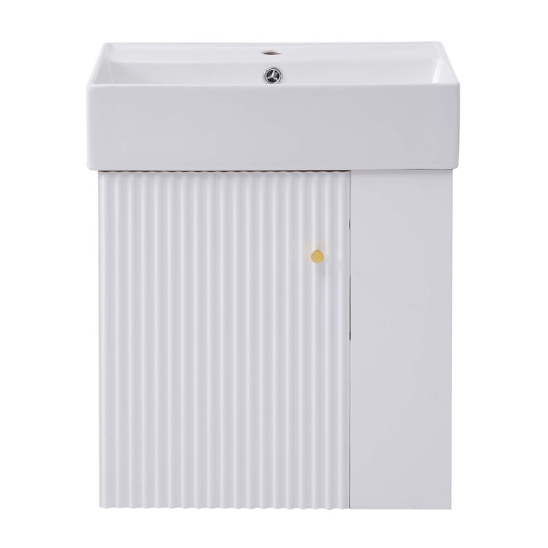 Meuble-lavabo flottant moderne 21,6 po avec lavabo en céramique, Blanc