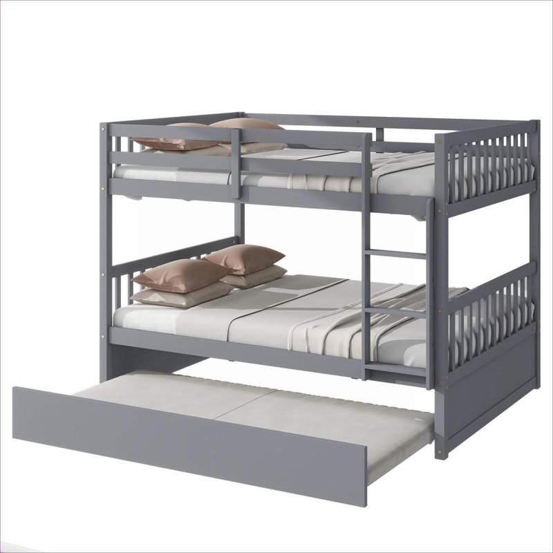 Structure de lit superposé convertible en bois d'hévéa massif gris ardoise double avec échelle gigogne et garde-corps pour la chambre à coucher