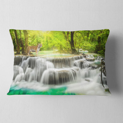 Photography Erawan Waterfall in Kanchanaburi Lumbar Pillow