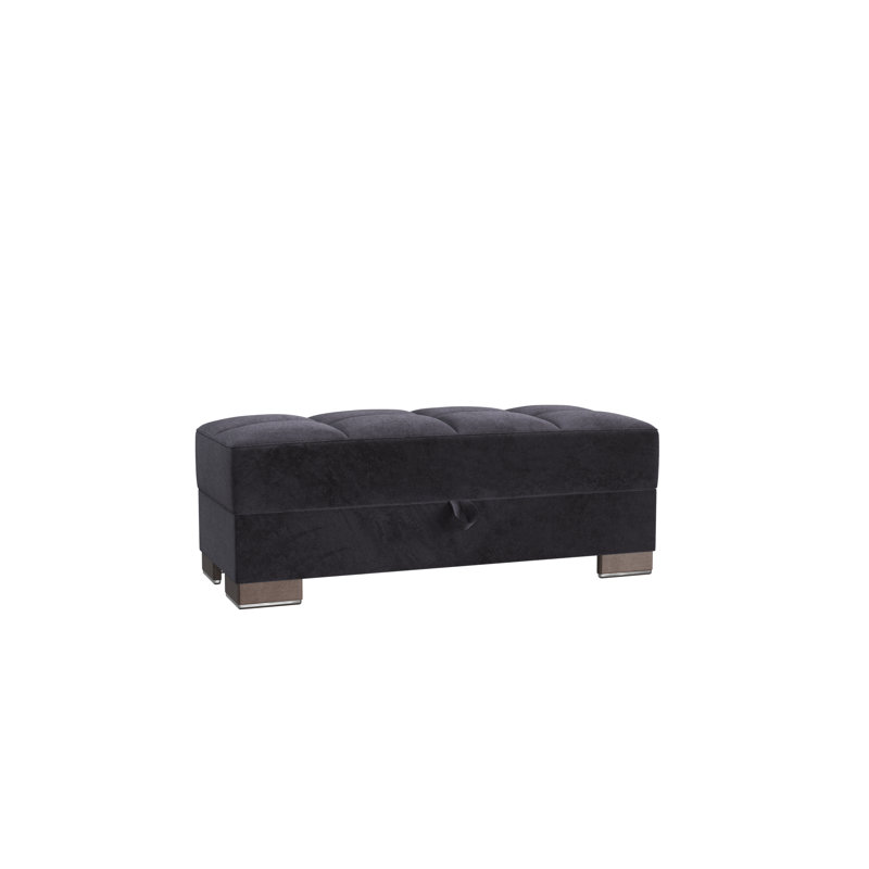 Clemmer Fabric Upholstered Ottoman with Storage, Black Microfiber