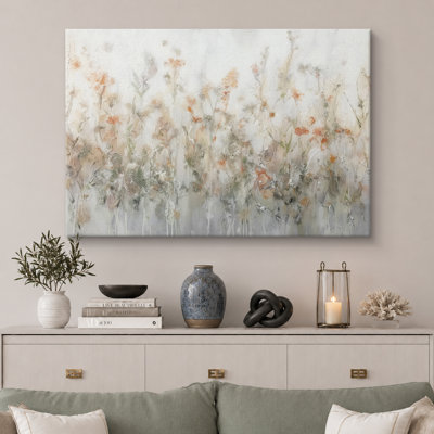 Light Neutral Botanical Abstract Artwork with Soft Floral Forms, Living Room Pictures, Framed Canvas Giclee Print Wall Art