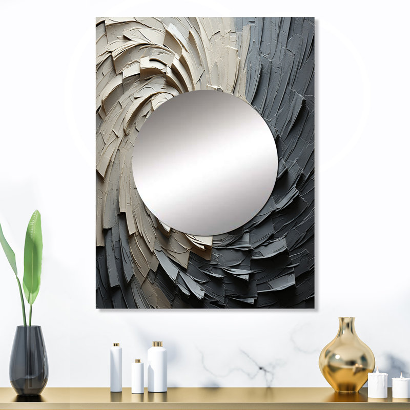 Sargun gris beige mouvement méditatif III - grand miroir mural abstrait en spirale, 32 po x 24 po