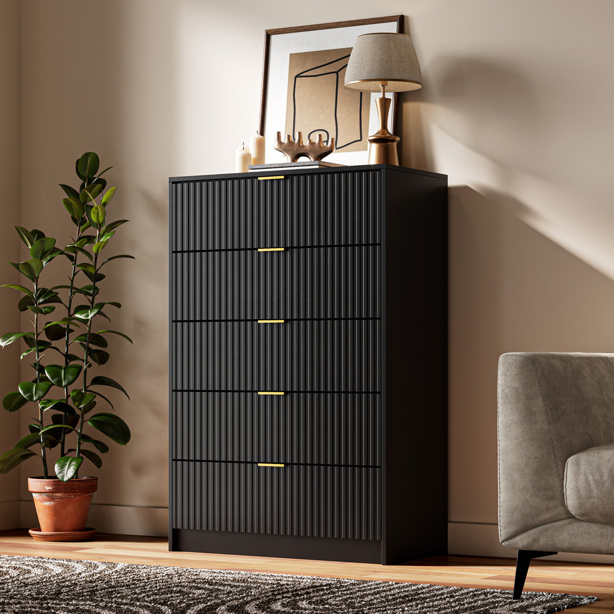 Ebern Designs Commode à 5 tiroirs, H 47,2 po et Commentaires - Wayfair ...
