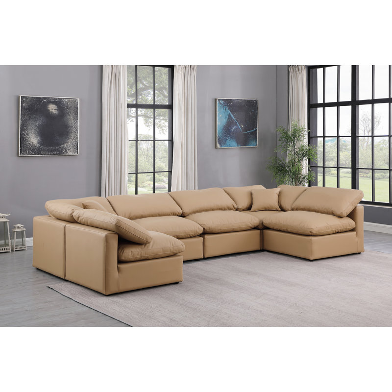Canapé modulaire en similicuir 6 pièces Itala, Cuir brun clair végétalien
