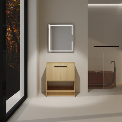 Meuble-lavabo de 30 po, armoire autoportante en contreplaqué 2 portes, égratignures et assemblage simple, style américain, apparence de chêne, conception facile,