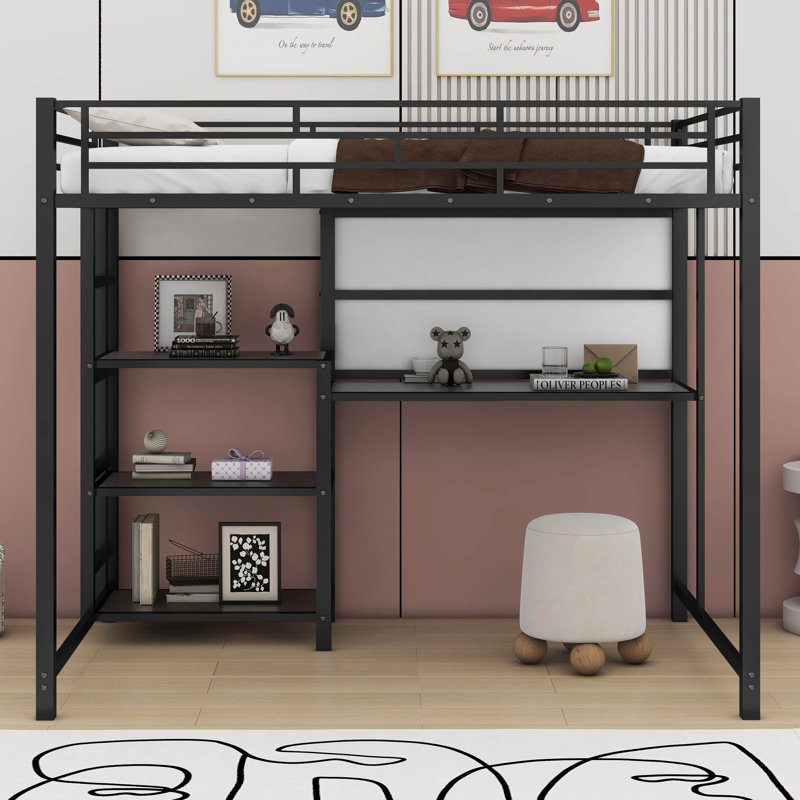 Femke Loft Bed with Desk, Bookcase and Whiteboard  by Isabelle & Max, Full, Black
