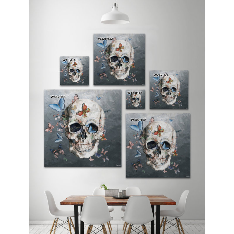 «Tinted Happy Butterfly Skull» par Parvez Taj, reproduction d'art sur toile tendue, H 18 po x l 18 po x P 1,5 po