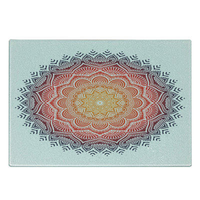 Ambesonne Geometric Tempered Glass Cutting Board Mandala Orient Heart Multicolor