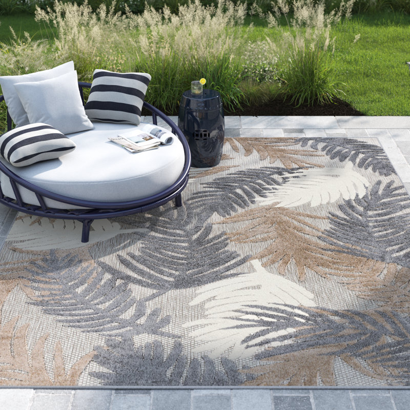 Hernandez Floral Beige/Gray/Brown Indoor & Outdoor Area Rug, Rectangle 10' x 14'