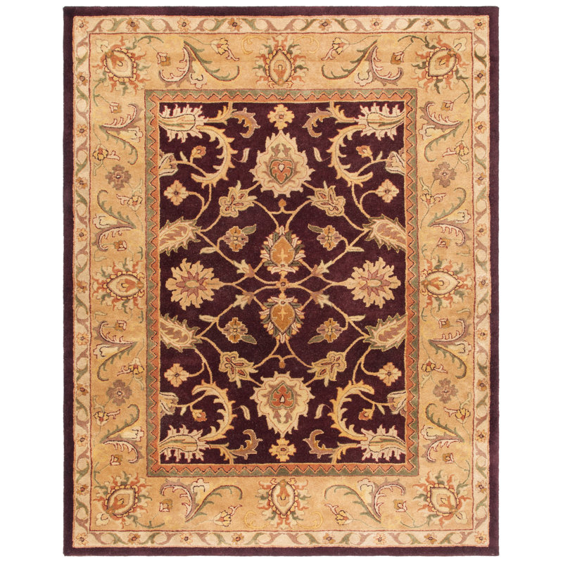 Tapis prune foncé / doré en laine touffeté à la main Bromley, Rectangle 2 pi x 3 pi