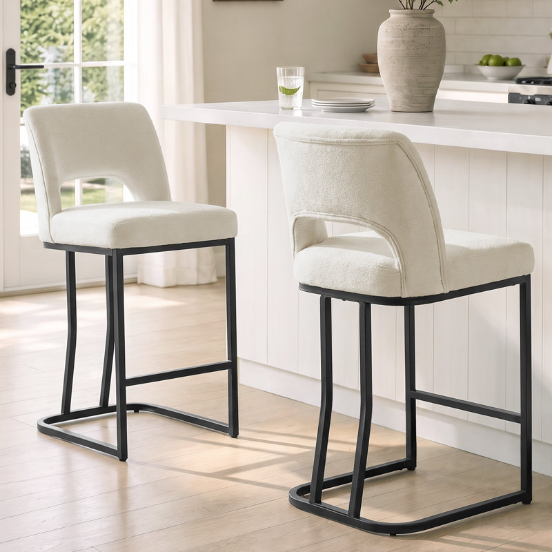 Tabourets de bar modernes en chenille rembourrée avec structure en métal, chaises de comptoir confortables, ensemble de 2
