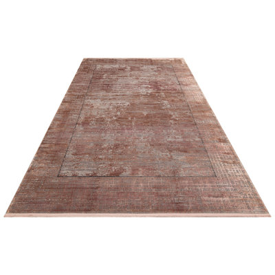 Elegant Machine Woven Carpet, 9.8 x 13.1 ft | 100% Viscose/Acrylic, 0.3 in Pile Height, 3500 g/m², 2,000,000 Thread Points | Stylish Beige & Tile Red Design | Easy Care, Vacuum & Spot Clean Friendly