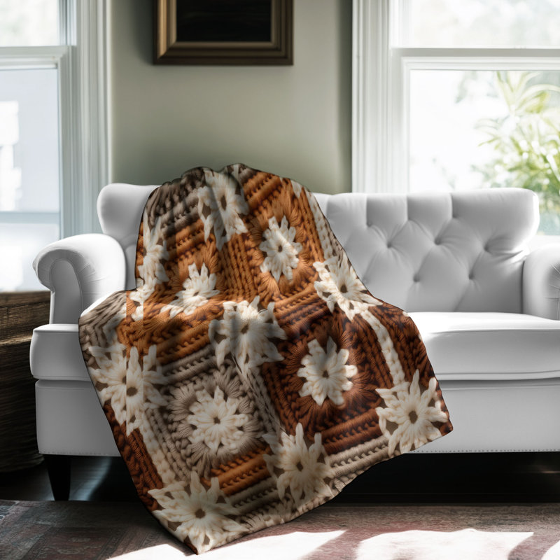 Jeté Boho Crochet Fantasy - 1 pièce Sherpa Blan Premium, L 50 po x L 60 po