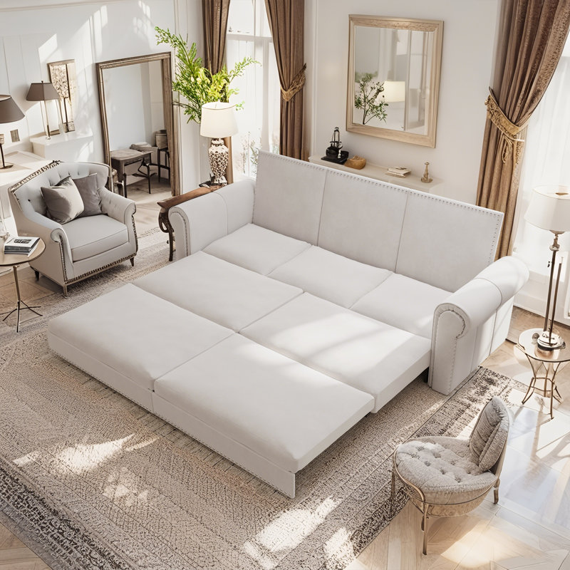 Canapé Chesterfield, canapé-lit escamotable, canapé-lit convertible en velours 3 en 1 avec garniture cloutée et accoudoirs roulés, canapé-lit multifonctionnel pour salon, chambre à coucher, appartement, bureau