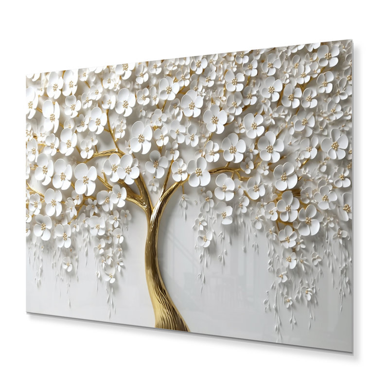 Orchidée blanche Auer, jardin de branches III sur métal, H 34 po x l 44 po