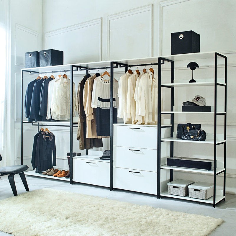 Armoire-penderie à cadre en métal blanc - options de rangement très profondes, imperméable et chauffante, système autoportant à égratignures E0 Stain Scratch Blanc, cadre, rangement, eau