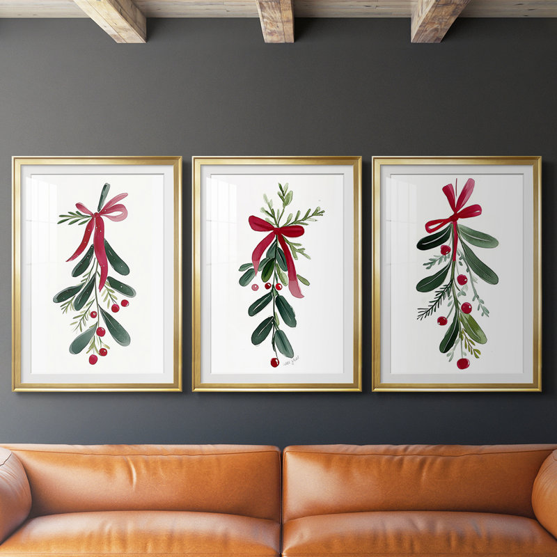 Art de Noël des Fêtes de Noël - Impression sur mesure encadrée de qualité supérieure - 3 pièces, H 27 po x l 39 po, Doré