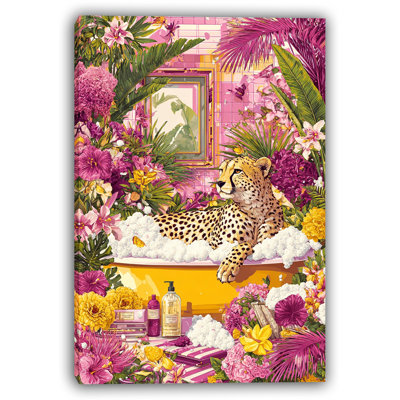 Golden Hour Retreat - art de bain guépard dans un paradis rose