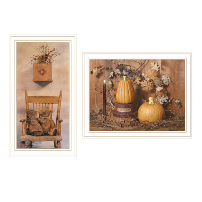 "Trendy Decor" 4U 2 pièces vignette amis et citrouilles, art mural blanc encadré pour le salon