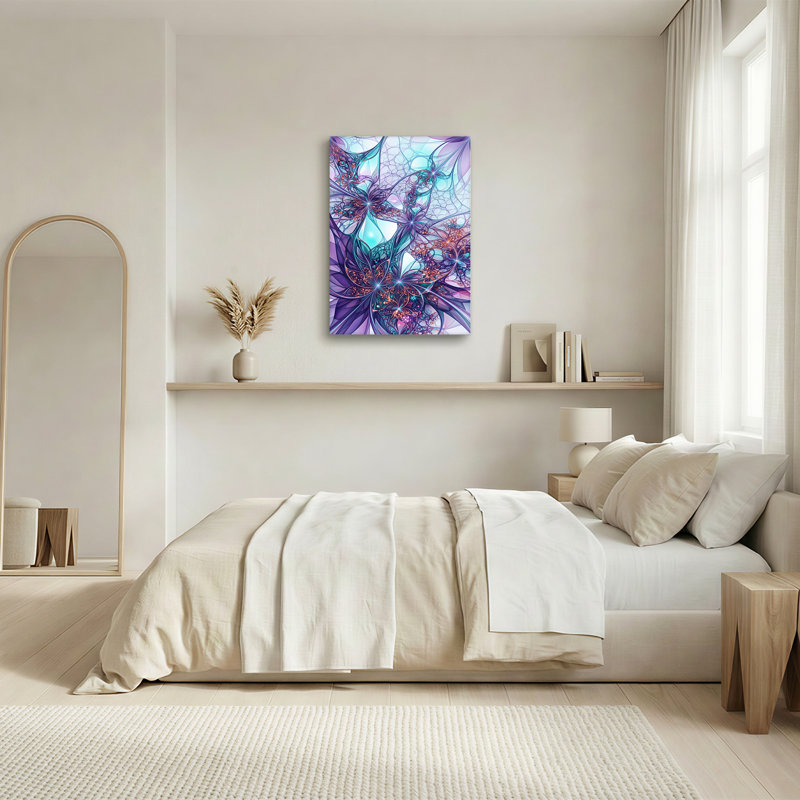 Mauve et bleu sarcelle, art fractal abstrait, art numérique sur toile, 24"H x 16"W