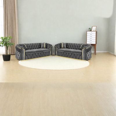 Luxury 2-piece Velvet Sofas With Gold Steel Accents For Living Room