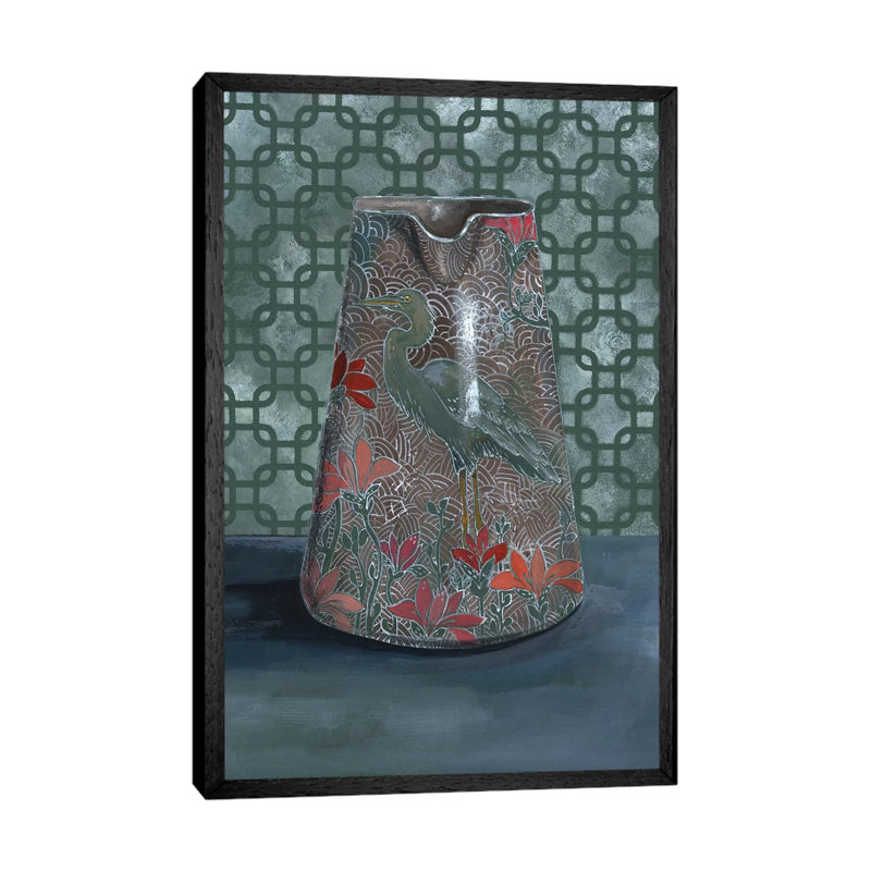 Heron Vase by Miri Eshet - Painting on Canvas, 66.04 cm H x 45.72 cm W, Black Framed