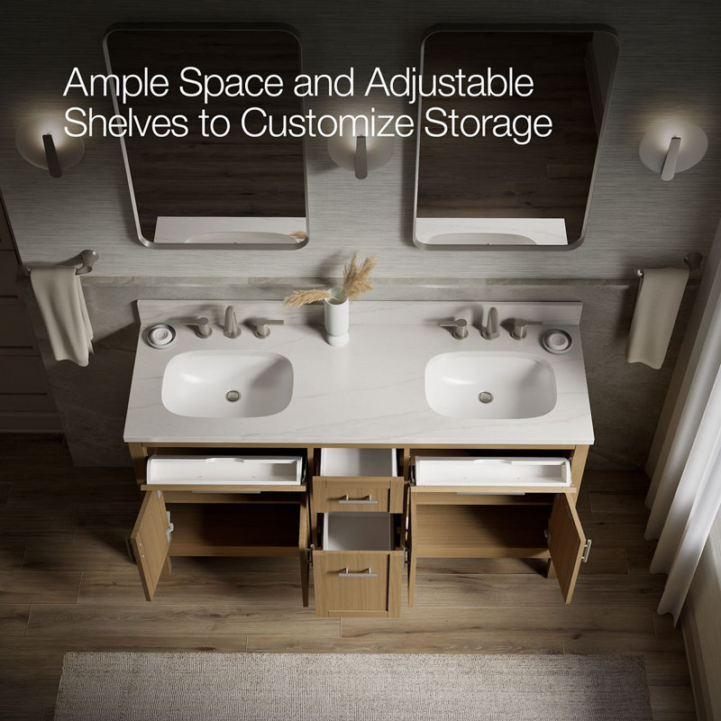 61" Single Bathroom Vanity Set, White, Light Oak