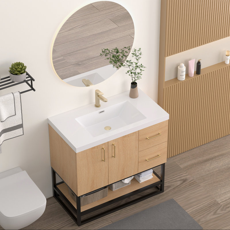Meuble-lavabo mural 36 po avec lavabo en résine intégré et tablette ouverte