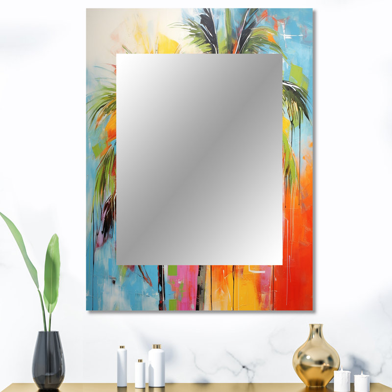 Popart Palm Trees I - miroir décoratif Palms, miroir mural traditionnel, impression d'art en métal, 40 po x 30 po