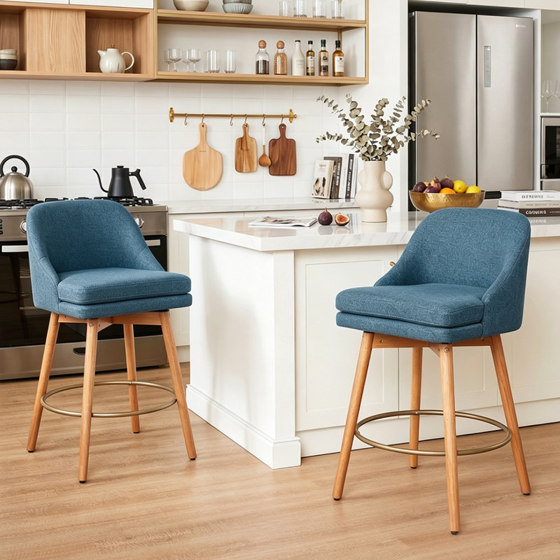 Upholstered Swivel Stool (Set of 2), Blue