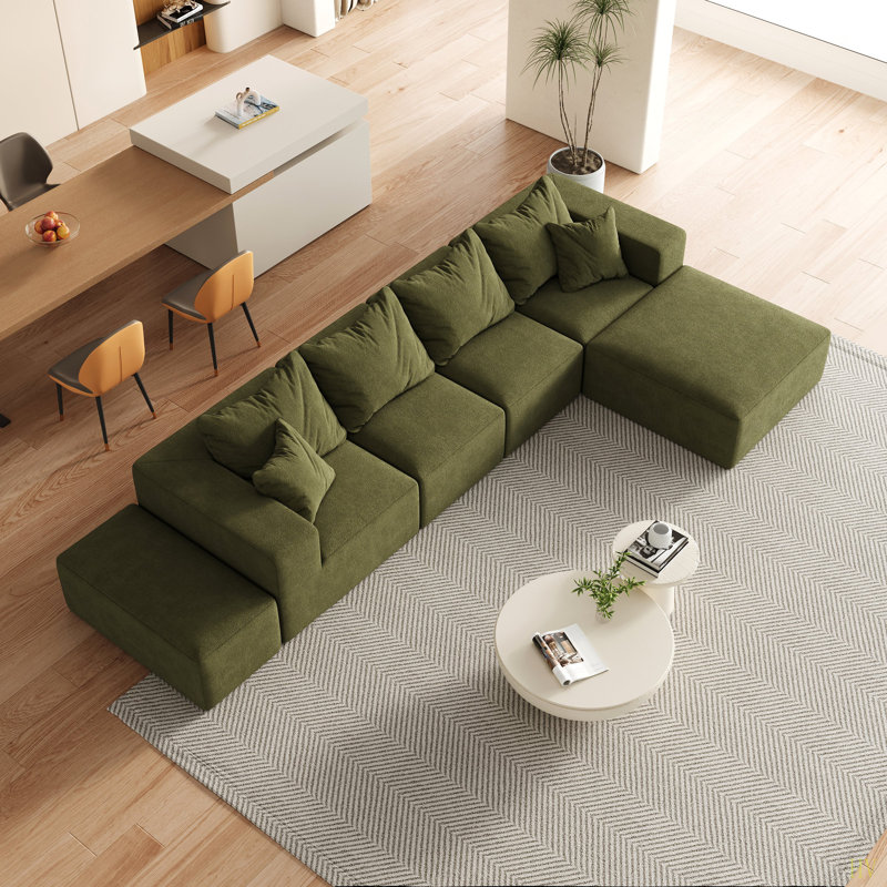 Ensemble de canapé modulaire rembourré moderne sans os, canapé modulaire en forme de L de 132 po avec 6 oreillers