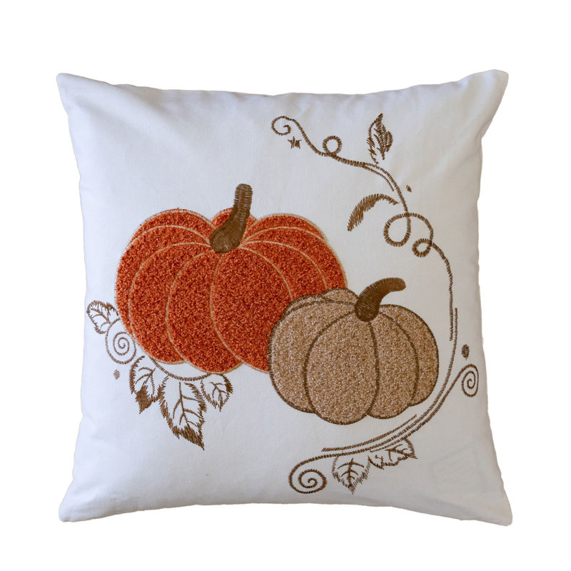 Pumpkin Embroidered Cotton Throw Pillow