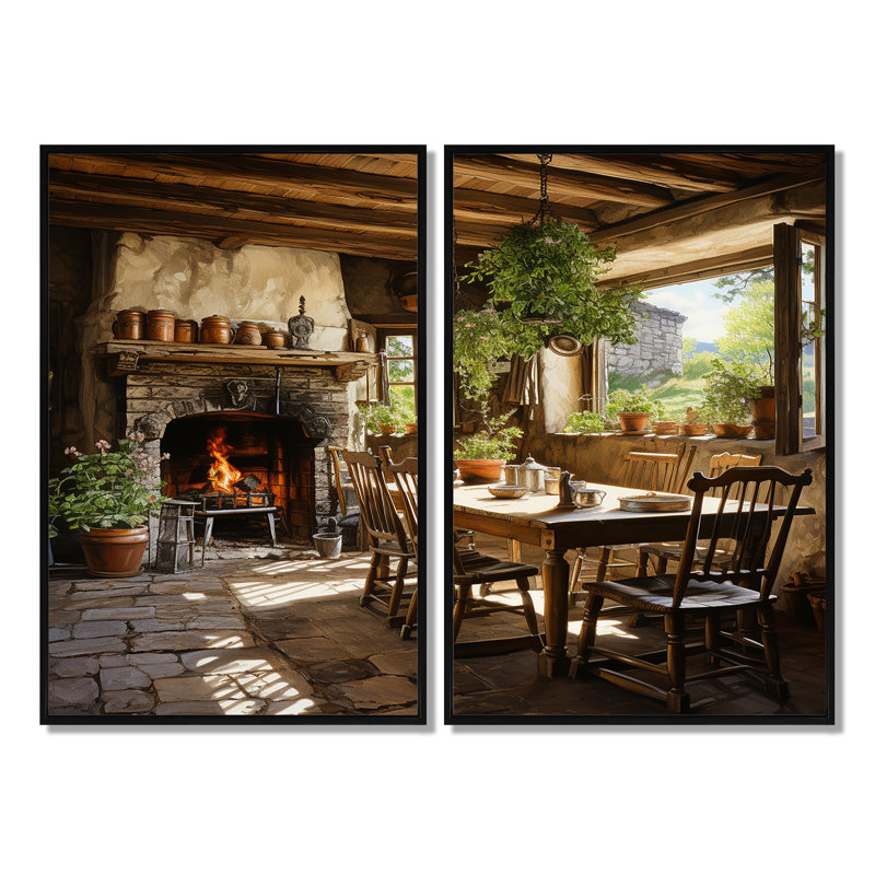 Naquin - Ensemble de 2 impressions sur toile de paysages de ferme, 36" H x 48" W, Impression encadrée flottante, Black