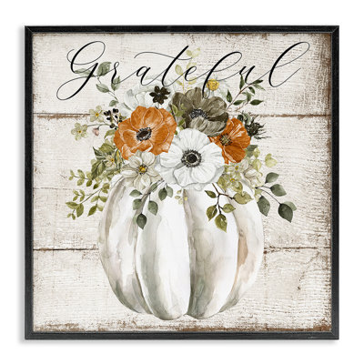 Grateful Floral Pumpkin Framed Giclee Art by LSR Design Studio