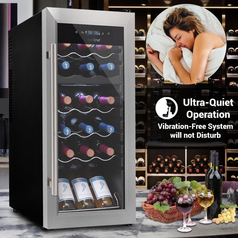 NutriChef 18 Bottle Dual Zone Stainless Steel Freestanding Wine Cooler