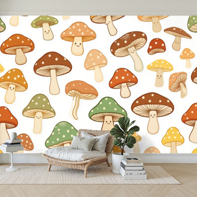 Papier peint adhésif peler et coller rétro champignon des années 70 sans soudure Groovy rétro répétition florale auto-adhésif amovible papier contact mural pour le salon Chambre à coucher H 100 po x l 144 po