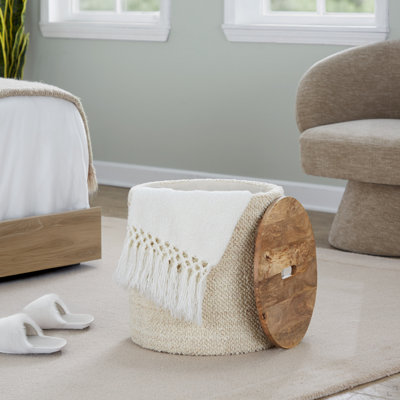 Repose-pieds en bois tissé à la main beige