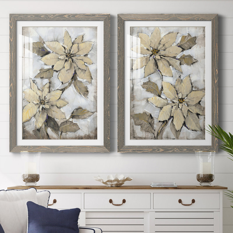 Poinsettia Study I Premium encadré mat - prêt à être suspendu, Encadré gris, H 20 po x l 34 po x P 1,5 po