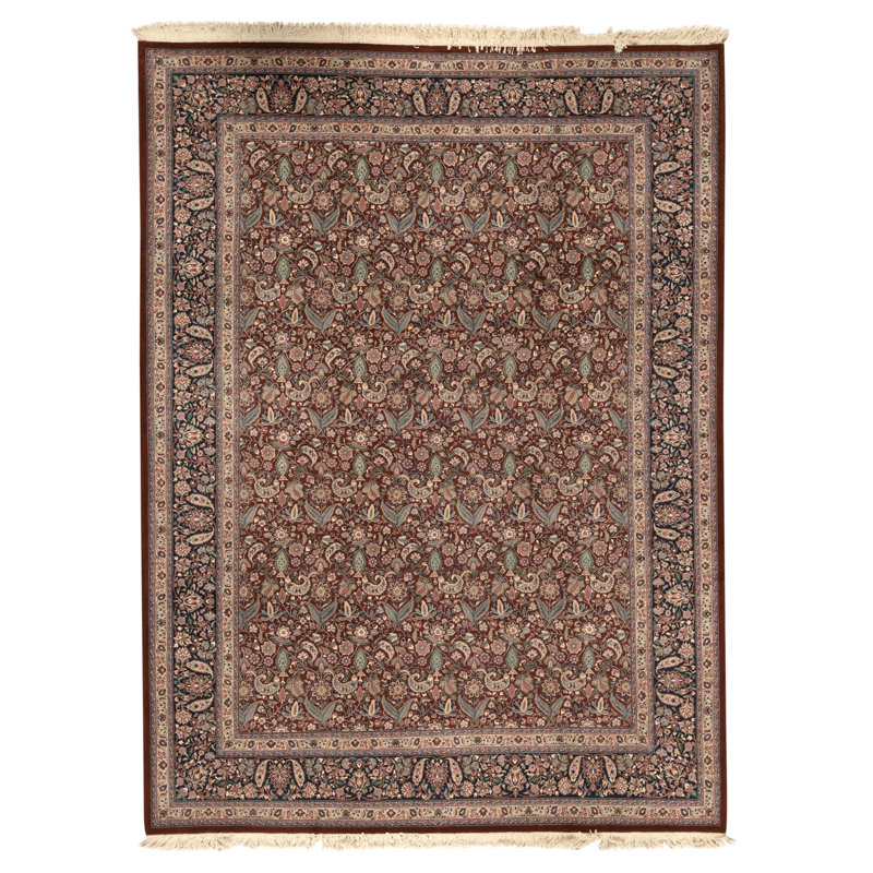 Tapis bleu marine et vin de haute qualité noué à la main