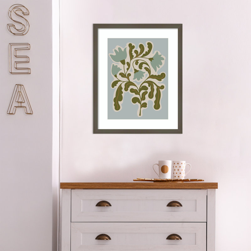 Expressive Abstract House Plant Playful Blue Framed On Paper by The Creative Bunch Studio Print, 21" H x 17" W x 1" D, Gray